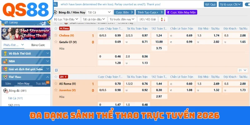 Đa dạng sảnh thể thao trực tuyến 2026