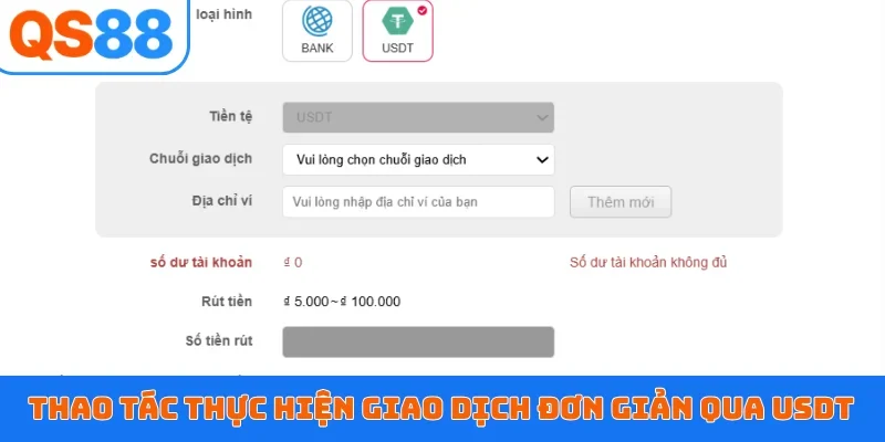 Thao tác thực hiện giao dịch đơn giản qua USDT