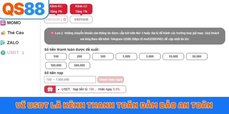 Ví USDT là kênh thanh toán đảm bảo an toàn